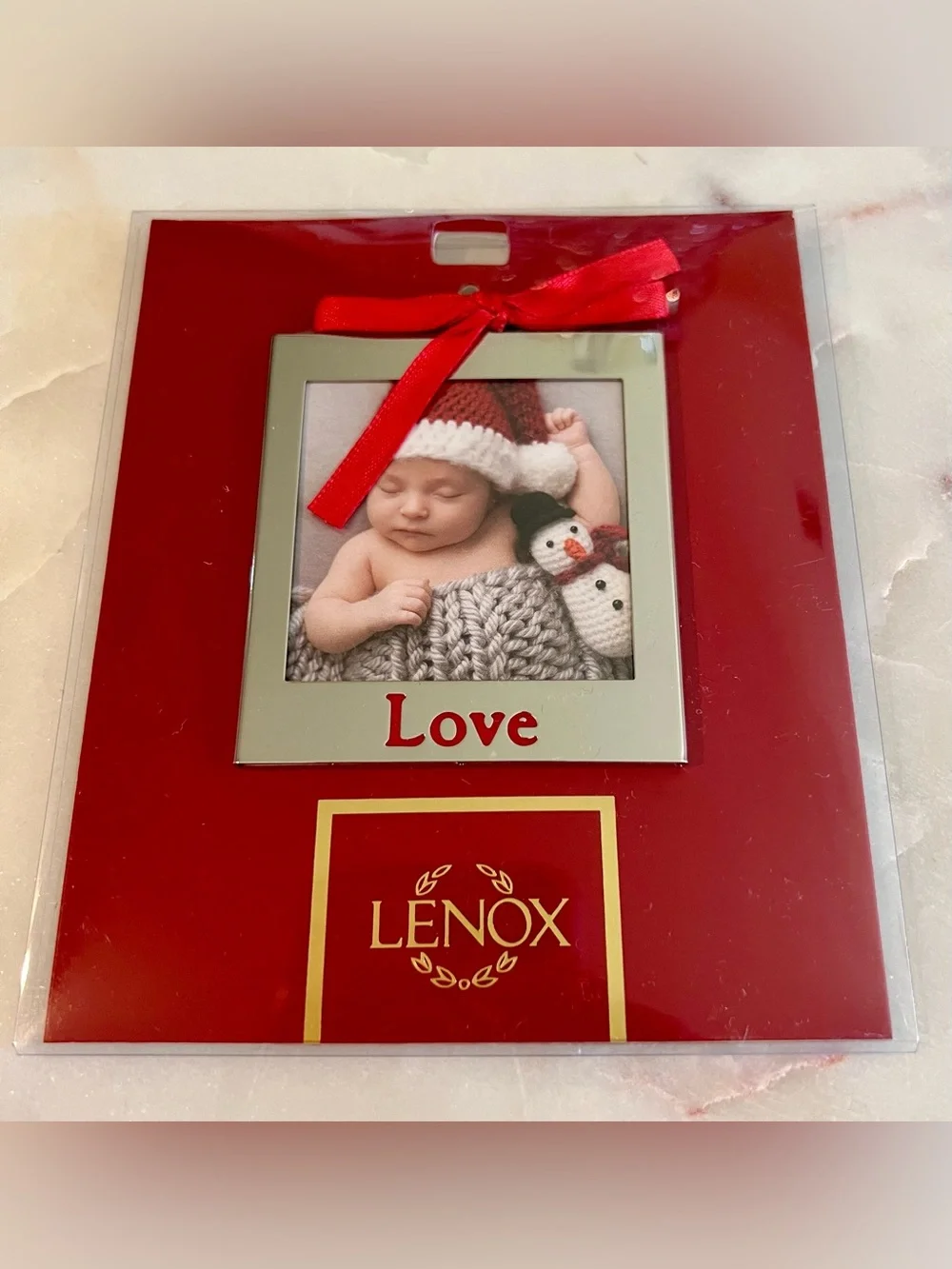 Lenox Red and Silver 'Love' Holiday Picture Frame Ornament NWT